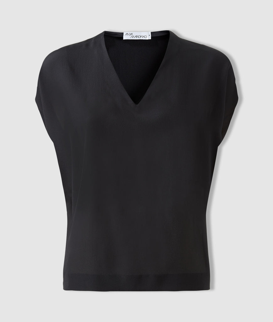 Black Ink V-neck Top with Sleeves