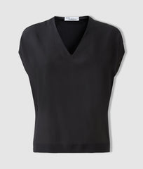 Black Ink V-neck Top with Sleeves