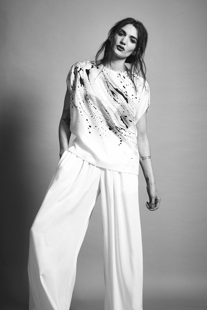 Splash Crew-neck Top with Sleeves