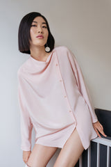 RUBAKHA oversized silk shirt with a side opening and a drape