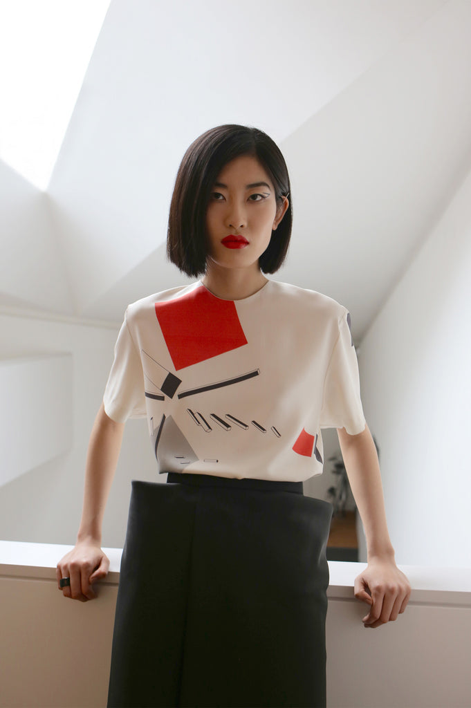 STEPANOVA skirt with square pockets in silk gazaar